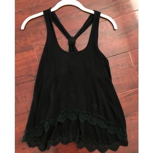 Black hi low crochet trim tank